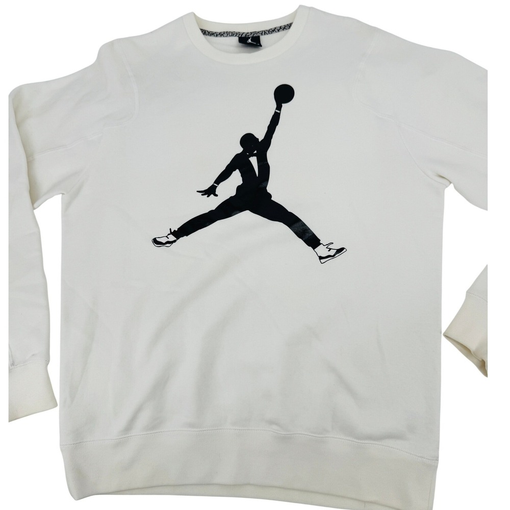 Jordan Brand Sweatshirtā Mens L White Tuxedo Jumpman Graphic Crewneck Pullover